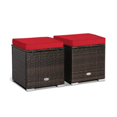 Hivvago 2 Pieces Patio Ottoman With Removable Cushions-turquoise In Brown