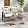 Hivvago 2 Pieces Patio Pe Wicker Furniture Set With Acacia Wood Coffee Table-white