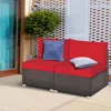 Hivvago 2 Pieces Patio Rattan Armless Sofa Set With 2 Cushions And 2 Pillows-black