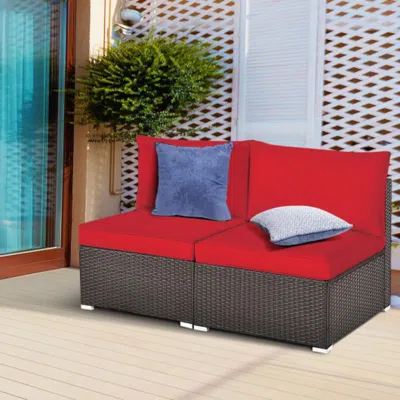 Hivvago 2 Pieces Patio Rattan Armless Sofa Set With 2 Cushions And 2 Pillows-black In Neutral