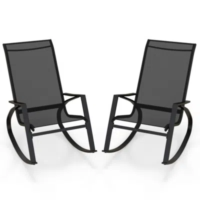 Hivvago 2 Pieces Patio Rocking Chairs Outdoor Sling Fabric Rockers With Ergonomic Backrest And Seat-black