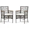 Hivvago 2 Pieces Pe Wicker Patio Bistro Dining Chairs With Acacia Wood Armrests And Cushions