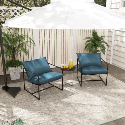 Hivvago 2 Pieces Sling Accent Chair Leisure Chair With Weatherproof Seat Fabric Indoor Outdoor-navy In Blue