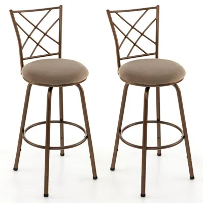 Hivvago 2 Pieces Swivel Pluch Fabrice Cushioned Bar Stool Set-brown