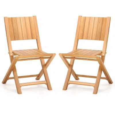 Hivvago 2 Pieces Teak Wood Outdoor Dining Chairs With Slatted Seat