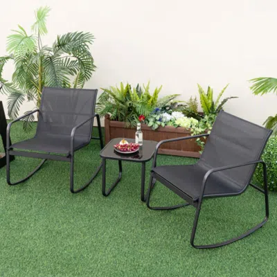 Hivvago 2 Rocking Bistro Chairs And Glass-top Table For Porch Yard Balcony-black