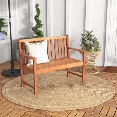 Hivvago 2-seat Patio Wood Bench With Cozy Armrests And Backrest