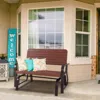 Hivvago 2-seat Porch Glider With Hdpe Back Seat And Steel Frame-brown