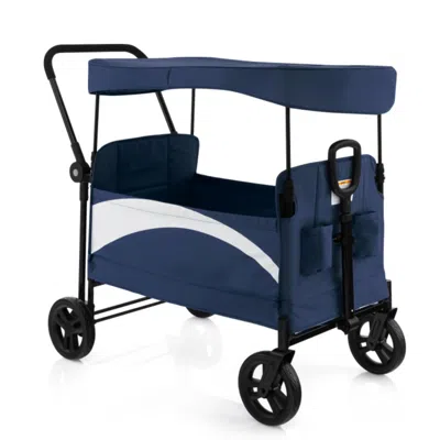 Hivvago 2-seat Stroller Wagon With Adjustable Canopy And Handles-red In Blue