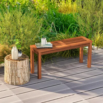 Hivvago 2-seater Patio Backless Dining Bench With Breathable Slatted Seat In Brown