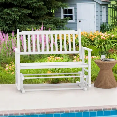 Hivvago 2 Seats Outdoor Glider Bench With Armrests And Slatted Seat-white