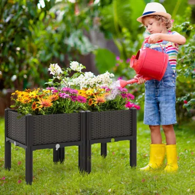 Hivvago 2 Set Elevated Plastic Raised Garden Bed Planter Kit For Flower Vegetable Grow-brown In Yellow
