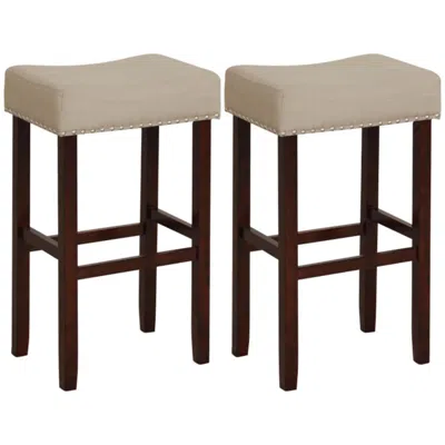 Hivvago 2 Set Of 29 Inch Height Upholstered Bar Stool With Solid Rubber Wood Legs And Footrest-beige In Black