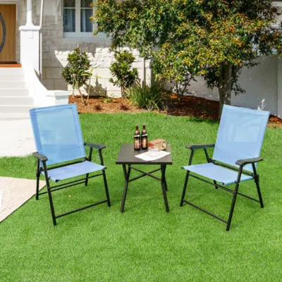 Hivvago 2 Set Of Patio Dining Chair With Armrests And Metal Frame-light Green In Black