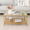 Hivvago 2-tier Coffee Table With Shelf Center Tea Table With Tempered Glass Top-golden