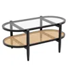 Hivvago 2-tier Coffee Table With Tempered Glass Tabletop And Acacia Wood Frame-black