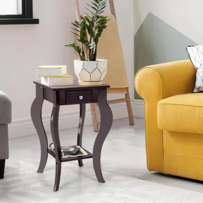 Hivvago 2-tier End Table With Drawer And Shelf For Living Room Bedroom-brown