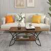 Hivvago 2-tier Faux Marble Coffee Table With Marble Top And Metal Frame-rustic Brown