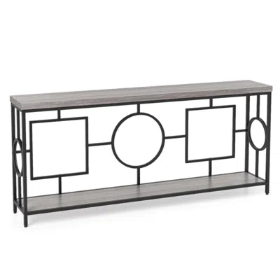 Hivvago 2-tier Faux Marble Top Console Table With Storage Shelf For Hallway-rustic Brown In Gray