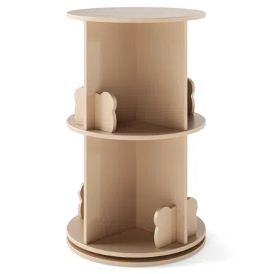 Hivvago 2 Tier Freestanding Kids Rotating Bookshelf Storage Rack With Bear Baffles-natural