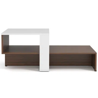 Hivvago 2-tier Geometric Coffee Table With Storage Shelves For Living Room And Reception Room And Brown In Multi