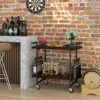 Hivvago 2-tier Home Bar Cart With Lockable Wheels And Heavy-duty Metal Frame-rustic Brown