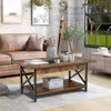Hivvago 2-tier Industrial Rectangular Coffee Table With Storage Shelf-rustic Brown