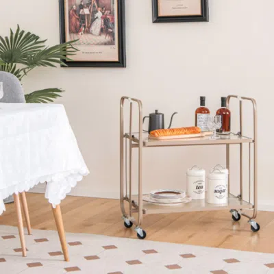 Hivvago 2-tier Mobile Serving Cart With Tempered Glass Shelf-golden