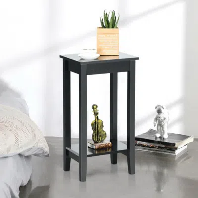 Hivvago 2-tier Nightstand End Side Wooden Legs Table For Bedroom-black