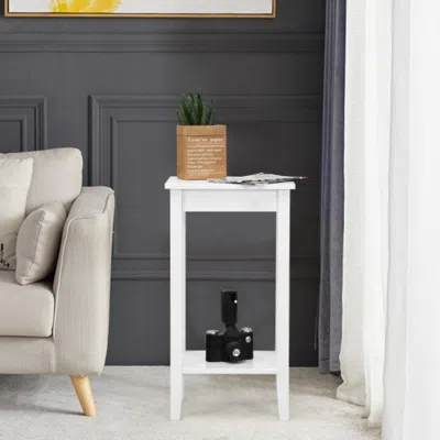 Hivvago 2-tier Nightstand End Side Wooden Legs Table For Bedroom-white