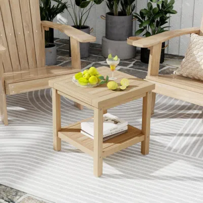 Hivvago 2-tier Outdoor Side Table With Shelf For Porch Deck Garden