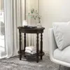 Hivvago 2-tier Oval Side Table With Storage Shelf And Solid Wood Legs-espresso