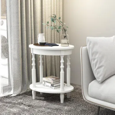 Hivvago 2-tier Oval Side Table With Storage Shelf And Solid Wood Legs-white