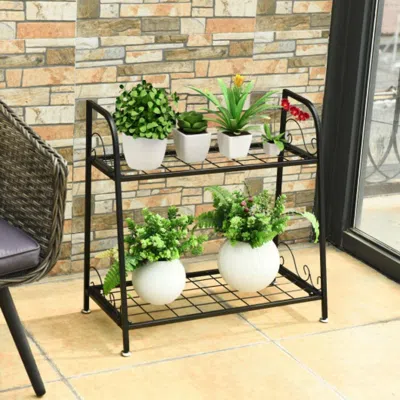 Hivvago 2-tier Patio Metal Plant Stand In Green