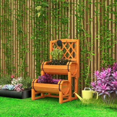 Hivvago 2-tier Raised Garden Bed With 2 Cylindrical Planter Boxes And Trellis-orange In Gold