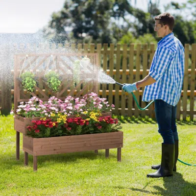 Hivvago 2-tier Raised Garden Bed With Trellis-brown