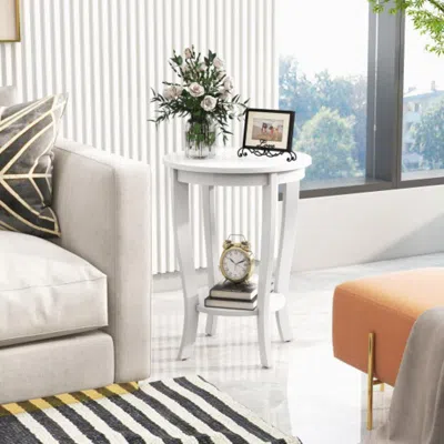 Hivvago 2-tier Round End Table With Solid Wood Legs-white