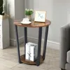 Hivvago 2-tier Round End Table With Storage Shelf And Metal Frame-brown