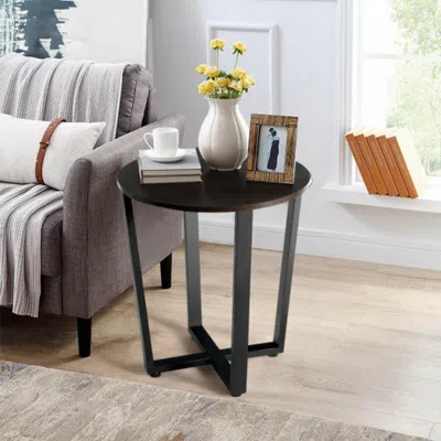 Hivvago 2-tier Round End Table With Storage Shelf & Metal Frame-walnut