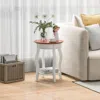 Hivvago 2-tier Round End Table With Storage Shelf And Solid Rubber Wood Legs-walnut & White