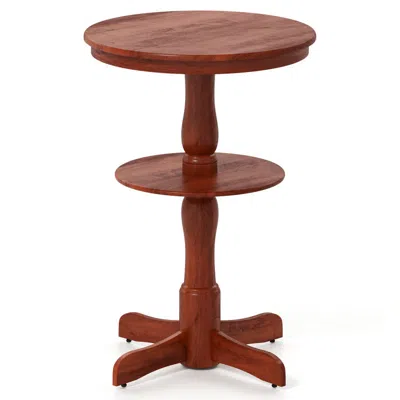 Hivvago 2-tier Round High Top Bar Table With Storage Shelf And Pedestal Base-espresso
