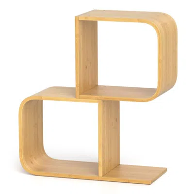 Hivvago 2-tier S-shaped Bamboo Bookcase With 2 Open Cubes For Living Room-natural In Neutral
