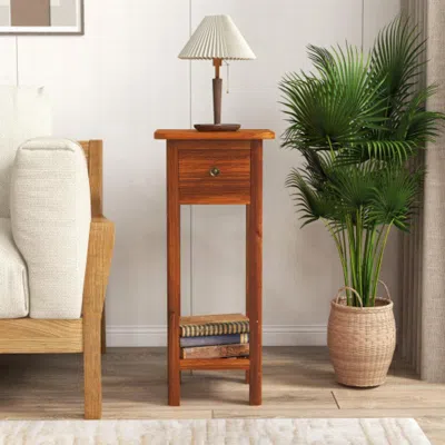 Hivvago 2 Tier Slim Nightstand Bedside Table With Drawer Shelf-brown