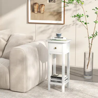 Hivvago 2 Tier Slim Nightstand Bedside Table With Drawer Shelf-white