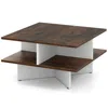 Hivvago 2-tier Square Coffee Table With 4 Storage Compartments-rustic Brown In Brown
