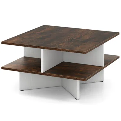 Hivvago 2-tier Square Coffee Table With 4 Storage Compartments-rustic Brown
