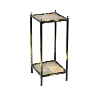 Hivvago 2 Tier Square Stone Top Plant Stand With Metal Frame, Small, Black And Gray