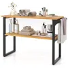 Hivvago 2-tier Teak Wood Bathroom Shelf Rack Wall Mount Towel Holder Storage Organizer