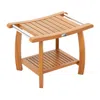 Hivvago 2-tier Teak Wood Shower Bench Shower Stool With Curved Seat And Handles In White