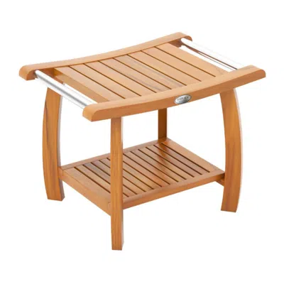 Hivvago 2-tier Teak Wood Shower Bench Shower Stool With Curved Seat And Handles In White